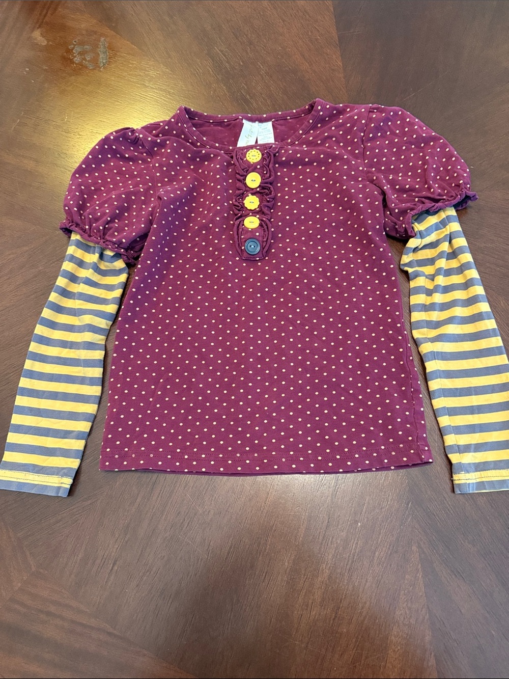 Girls' Long Sleeve Layered-Look Polka Dot Top in Plum size 8